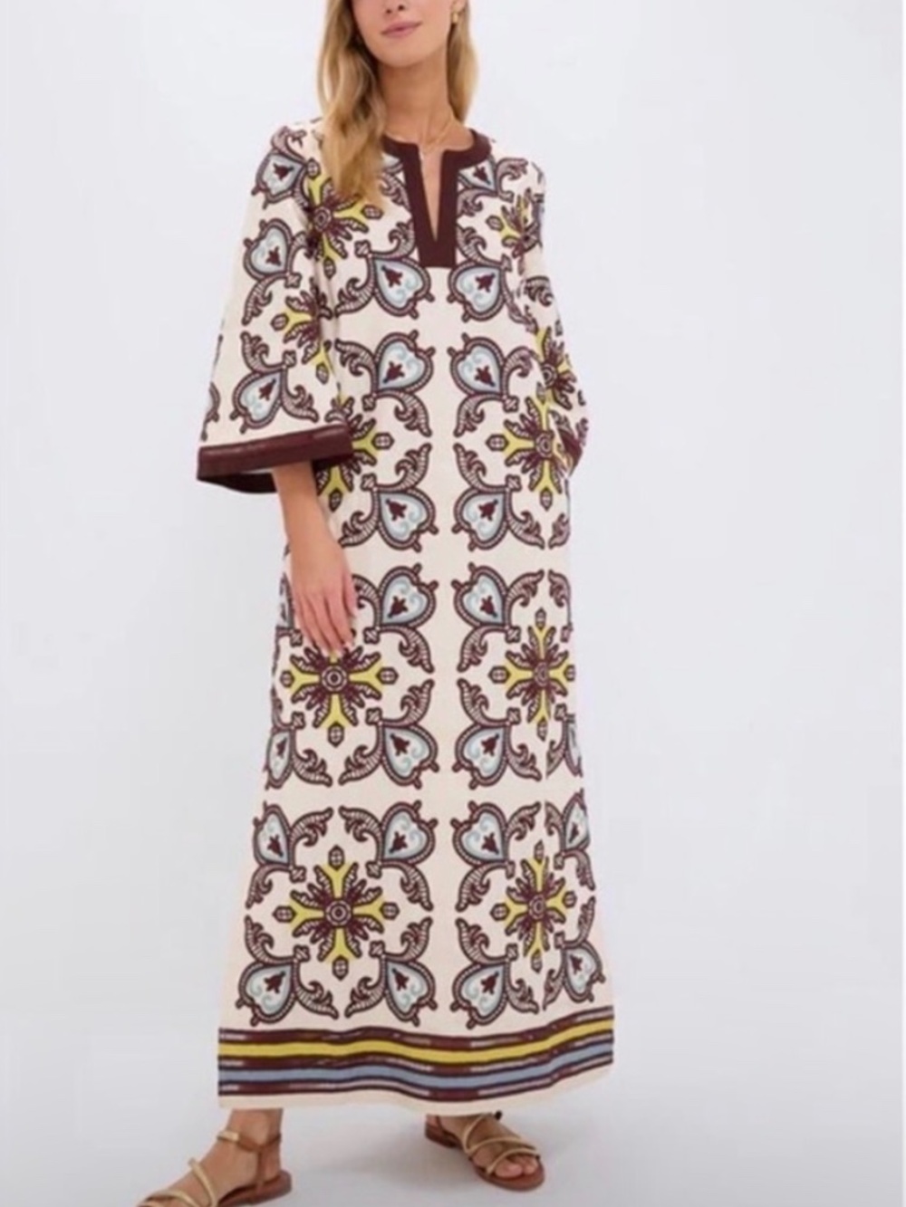 Tuckernuck Cream and Brown Lorena Kaftan Dress